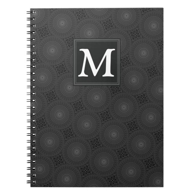 Monogram charcoal circles pattern notebook (Front)