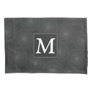 Monogram charcoal circles pattern pillowcase