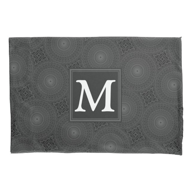 Monogram charcoal circles pattern pillowcase (Front)