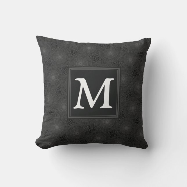 Monogram charcoal circles pattern throw pillow (Front)