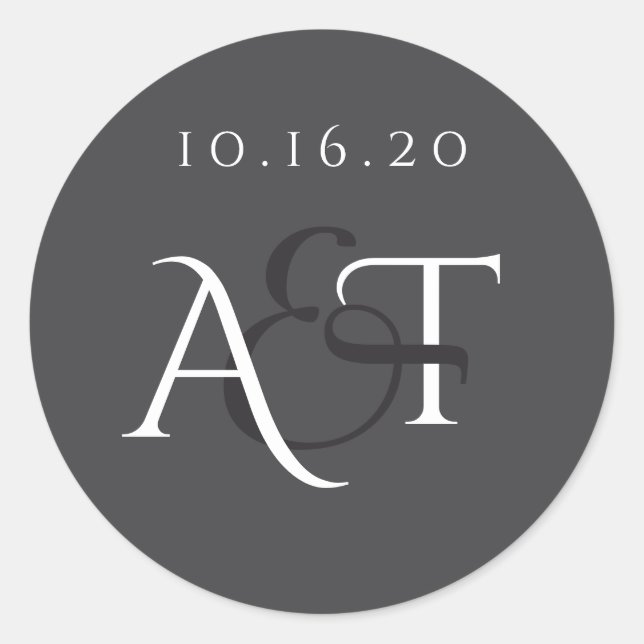 Monogram Charcoal Grey Wedding Initials Classic Round Sticker (Front)
