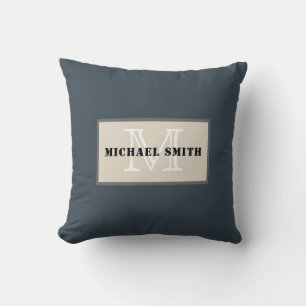 Monogram Charcoal Solid Colour Background Throw Pillow