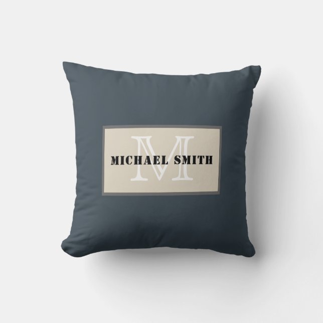 Monogram Charcoal Solid Colour Background Throw Pillow (Front)