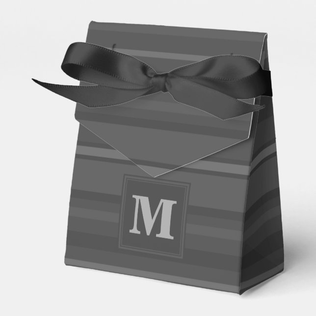 Monogram charcoal stripes favor box (Front Side)