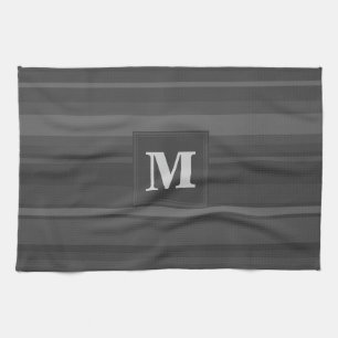 Monogram charcoal stripes kitchen towel