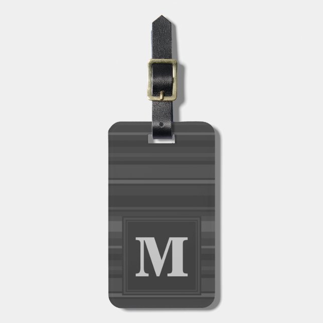 Monogram charcoal stripes luggage tag (Front Vertical)