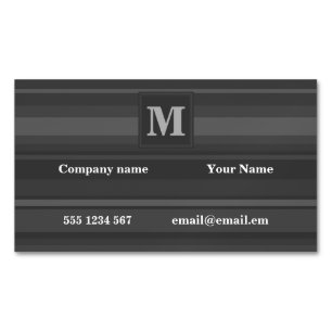 Monogram charcoal stripes Magnetic business card