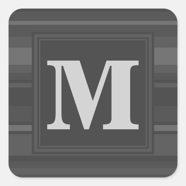 Monogram charcoal stripes square sticker (Front)