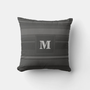 Monogram charcoal stripes throw pillow