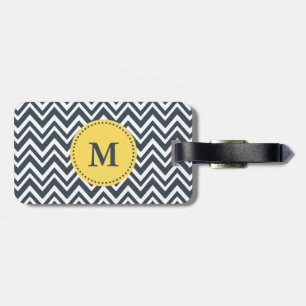 Monogram Charcoal, White and Yellow Zigzag Pattern Luggage Tag