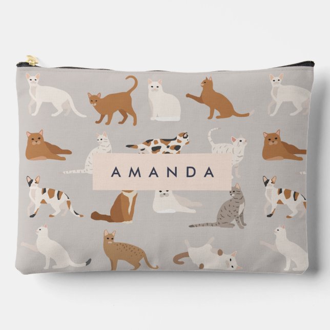 Monogram Charming Cat Pattern Cat Lovers Accessory Pouch (Front)