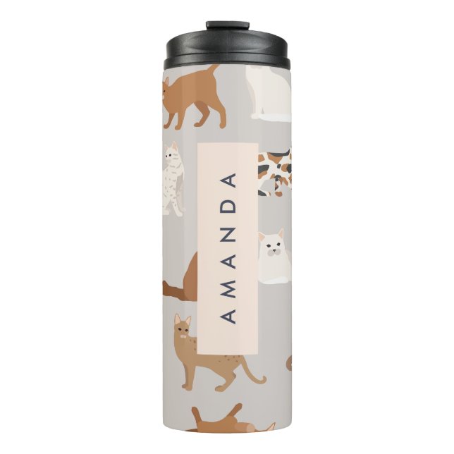 Monogram Charming Cat Pattern Cat Lovers Thermal Tumbler (Front)