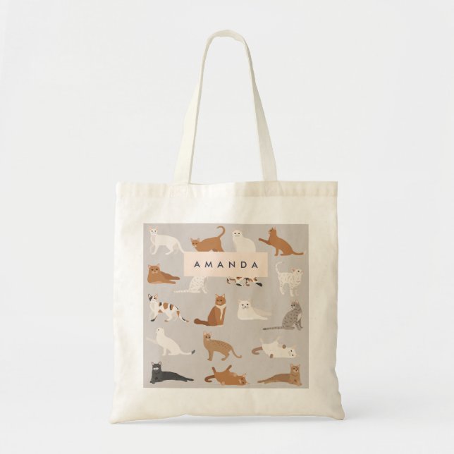 Monogram Charming Cat Pattern Cat Lovers Tote Bag (Front)