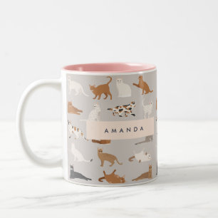 Monogram Charming Cat Pattern Cat Lovers Two-Tone Coffee Mug