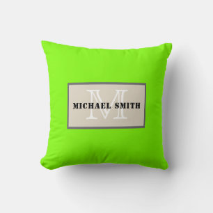 Monogram Chartreuse Solid Colour Background Throw Pillow