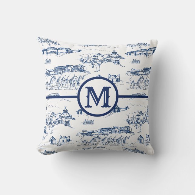 Monogram Chattanooga Blue Throw Pillow (Front)