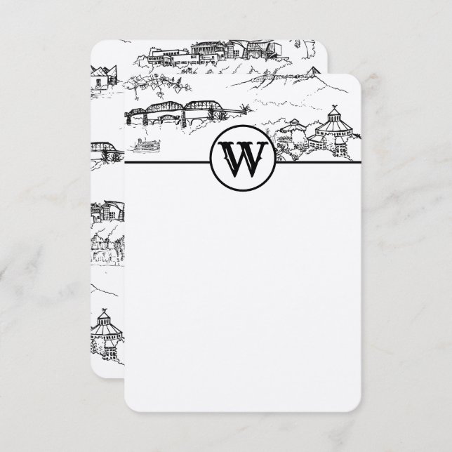 Monogram Chattanooga Toile Note Card (Front/Back)