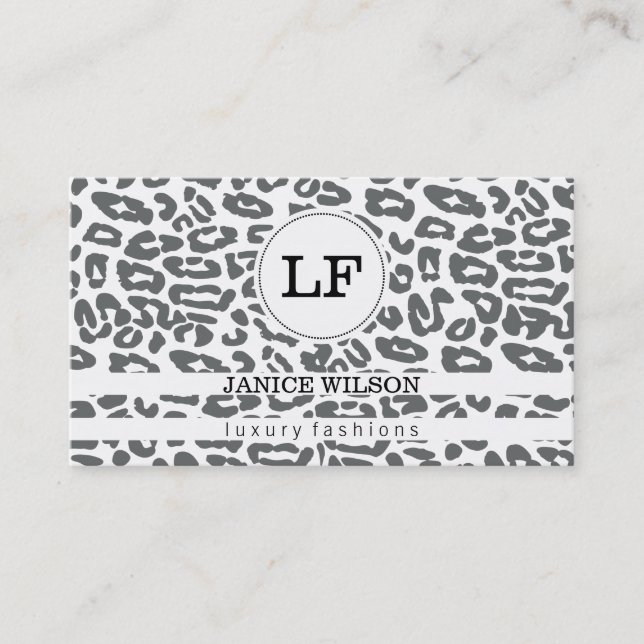 Monogram | Cheetah Print (white) Business Card (Front)