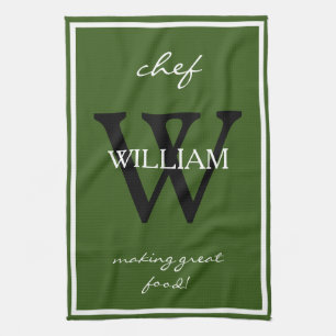 Monogram + Chef's NAME make great food Rustic Cool Kitchen Towel