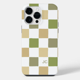 Monogram Chequered Green and Beige Modern Pattern iPhone 14 Pro Max Case