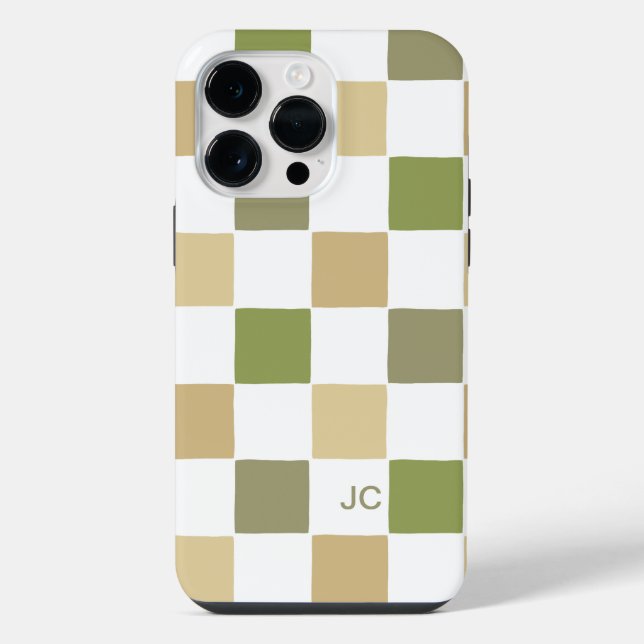 Monogram Chequered Green and Beige Modern Pattern iPhone Case (Back)