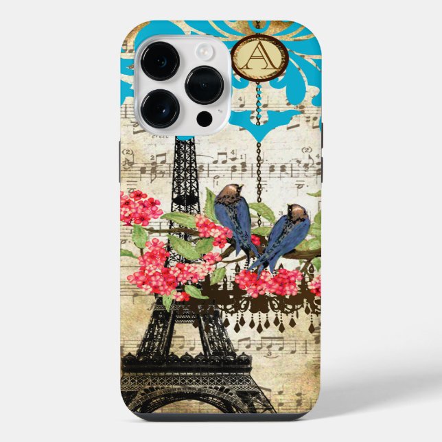 Monogram Cherry Blossom  Bird Chandelier iPhone Case (Back)