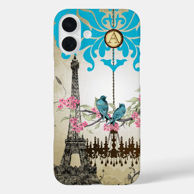 Monogram Cherry Blossom Bird Effiel Tower Paris Case-Mate iPhone Case (Back)