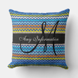 Monogram Chevron Burlap Rustic #18 Throw Pillow