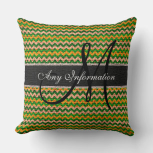 Monogram Chevron Burlap Rustic #36 Throw Pillow
