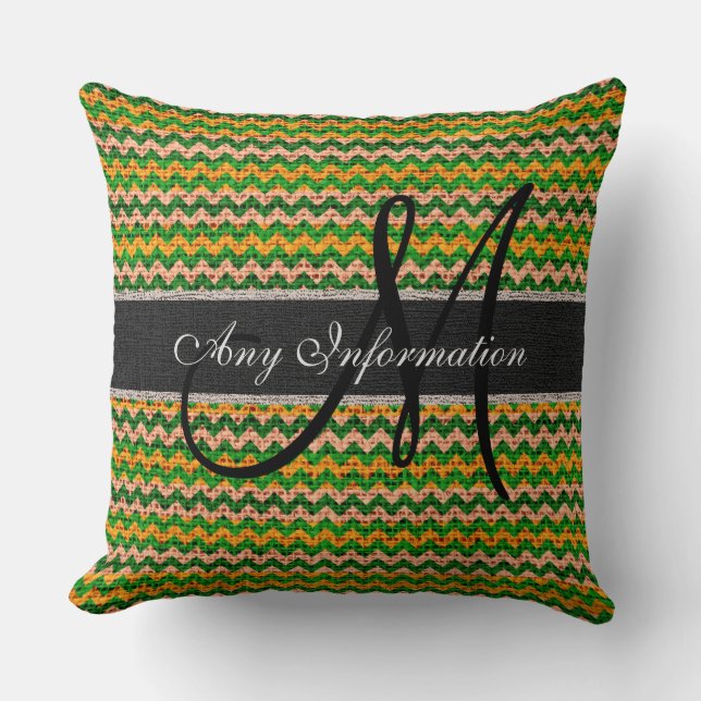 Monogram Chevron Burlap Rustic #36 Throw Pillow (Front)