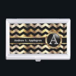Monogram - Chevron Gold and Black Business Card Holder<br><div class="desc">Stylish Business Card Holder ready for you to personalize. ⭐This Product is 100% Customizable. Graphics and/or text can be added, deleted, moved, resized, changed around, rotated, etc... ✔(just by clicking on the "EDIT DESIGN" area) ⭐99% of my designs in my store are done in layers. This makes it easy for...</div>