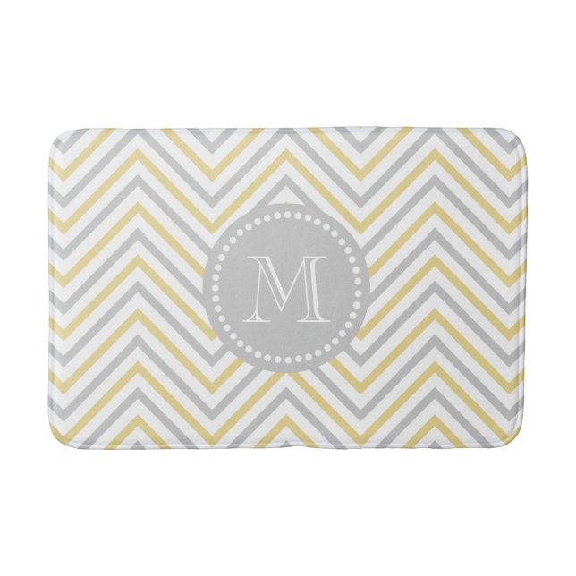 Monogram Chevron Grey And Gold Modern Bath Mat (Front)