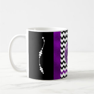 Monogram Chevron Pattern Black & Purple Foil Coffee Mug