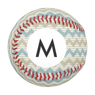 Monogram Chevron pattern on linen texture Baseball