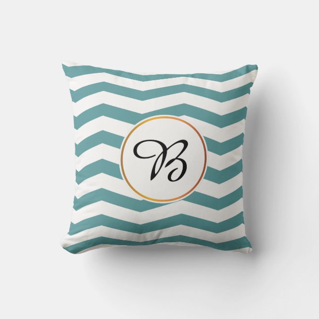 monogram & chevron patterned throw pillow (Front)