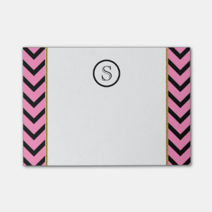 Monogram chevron personalized pink black gold post-it notes