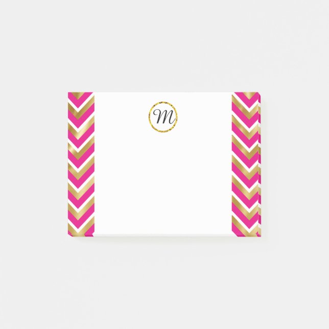 Monogram chevron personalized pink gold white post-it notes (Front)