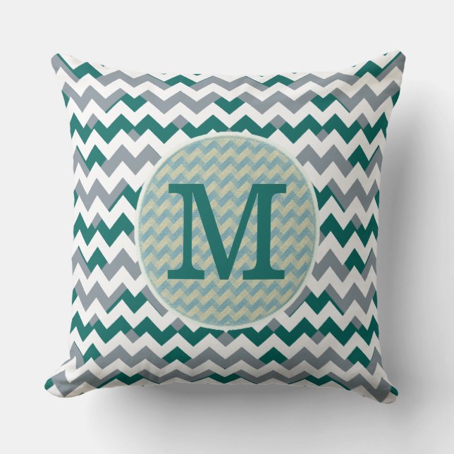 monogram chevron stripes throw pillow (Front)