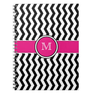 Monogram Chevron Stripes with Pink Spiral Notebook