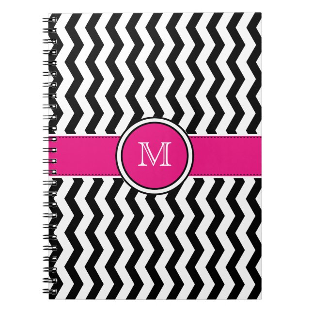 Monogram Chevron Stripes with Pink Spiral Notebook (Front)