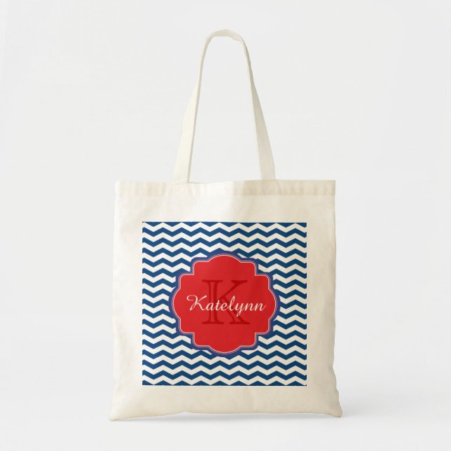 Monogram Chevron Zigzag Custom Tote Bag (Front)