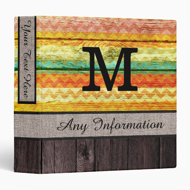 Monogram Chevron Zigzag Pattern Look Wood Binder (Front/Spine)