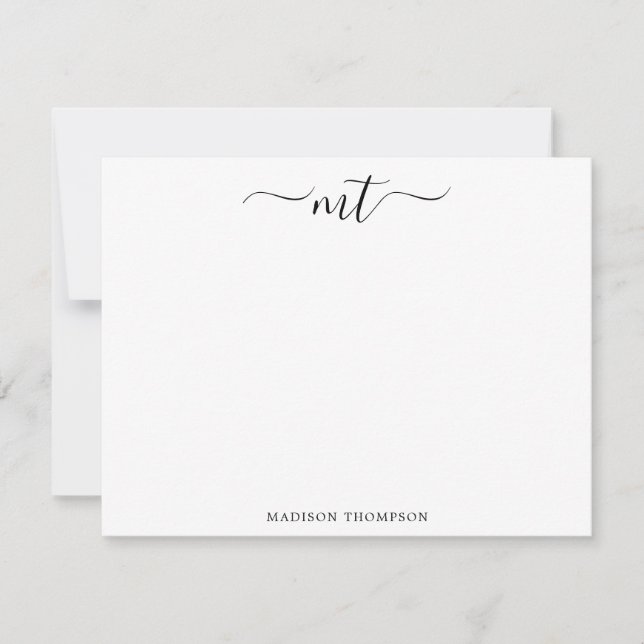 Monogram Chic Black Personalized Stationery Card (Front)