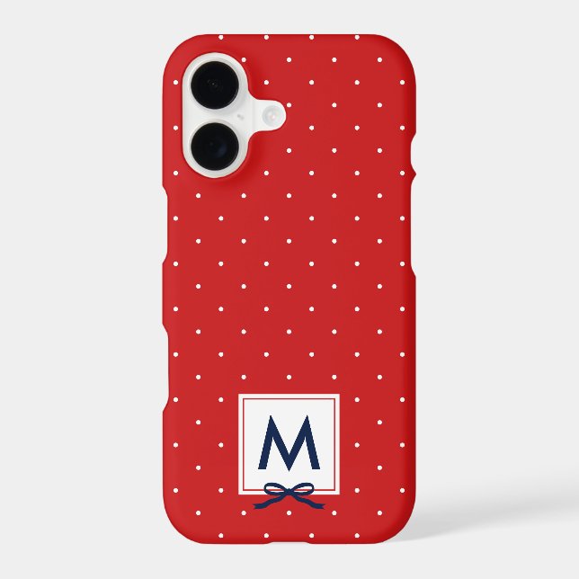 Monogram Chic Blue Ribbon Red Polka Dot Pattern (Back)