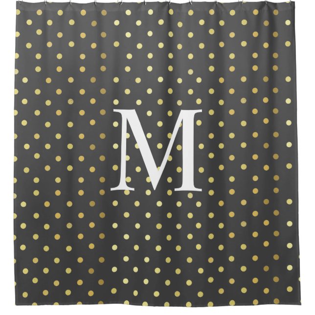 Monogram Chic Faux Foil Leaf Gold Dots Grey  (Front)