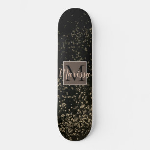Monogram Chic Gold Confetti Personalized Skateboard