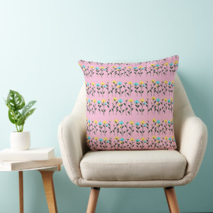 Monogram chic Grey Floral Pattern Throw Pillow