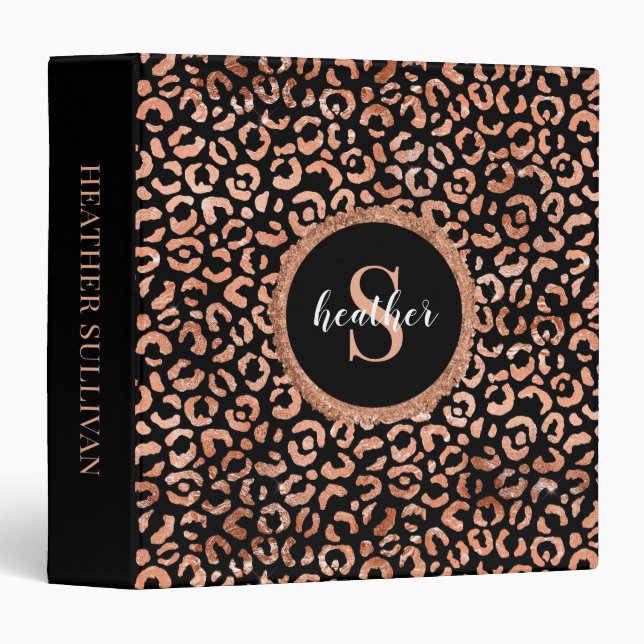 Monogram Chic Leopard Animal Print School Binder (Front/Spine)