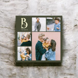 Monogram Chic Multi Photo Boho Green Foil Prints<br><div class="desc">Elevate your home decor with our personalized square foil art print, perfect for adding a touch of elegance and personalization to any space. This stunning piece features a photo collage with 4 square photos and 1 larger vertical photo, allowing you to showcase your favourite memories in a visually appealing layout....</div>