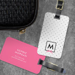 Monogram Chic Pink Ribbon Polka Dot Luggage Tag<br><div class="desc">Travel in style with this chic monogram luggage tag featuring a black bordered square with a pink ribbon against a black and white polka dot pattern. Personalize it by replacing the placeholder text. For more options such as to change the font and it's size/colour or the spacing between letters click...</div>